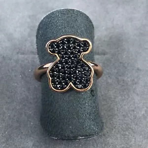 TOUS Sterling Silver 18k Rose Gold Plated Join ring Sz 6 w/ bear and spinel NWT - Picture 1 of 7