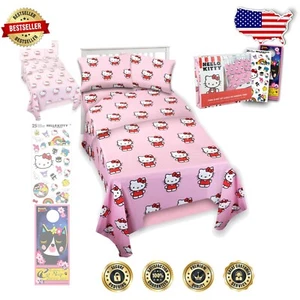 Vibrant Hello Kitty Bedding Set for Twin Beds - Includes Sheets and Stickers - Picture 1 of 6