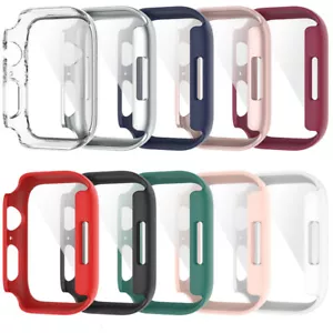 Case For Apple Watch Series 4 5 6 7 8 SE 2 in 1 Tempered Glass Screen Protector - Picture 1 of 36