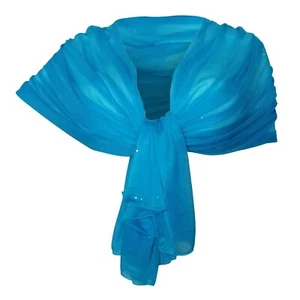Tinta Unita Glitter SCIARPA Scialle Foulard Donna Coprispalle Cerimonia Azzurro - Foto 1 di 2