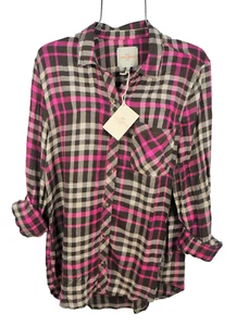 Casa Cabana Women's Shirt L Pink Plaid Long Sleeve Button Down Top Blouse NWT - Picture 1 of 10
