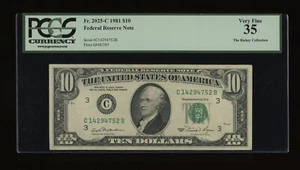 DBR 1981 $10 FRN Philadelphia Fr. 2025-C PCGS 35 Serial C14294752B - Picture 1 of 2