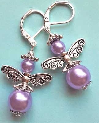 ANGEL WINGS Lavanda Vidrio Perla SP LEVERBACK Hecho a Mano WPGA3 Foto 1 de 4