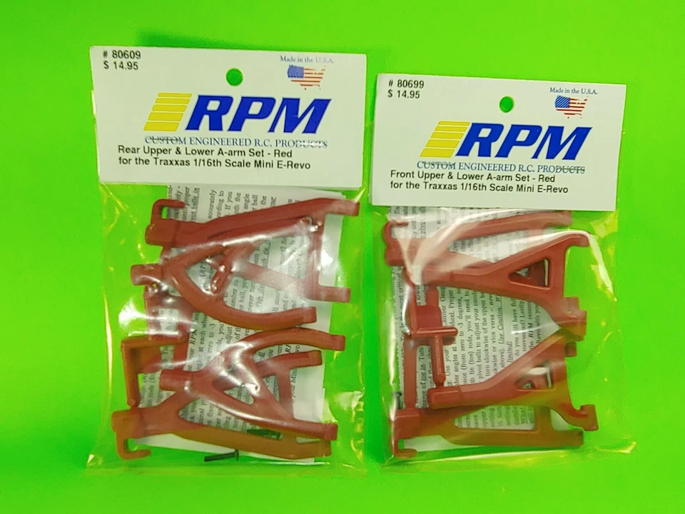NEW RPM ARMS Front & Rear Set RED 80699 80609 TRAXXAS 1/16 Mini E-REVO - Image 1 of 1