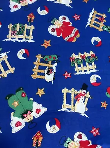 Fabric Traditions Christmas Angels Snowman Sled Fence Sheep on Blue 3Y x 44" W - Picture 1 of 7