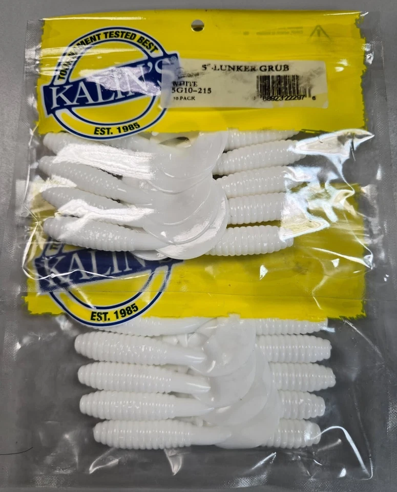 Kalin's Lunker Grub Single Curl Tail White 5in