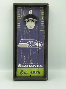 Seattle Seahawks Sign Wood 5x11 Bottle Opener Team Colors Fan Cave - Picture 1 of 1