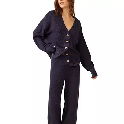 Free People Beach Hailee Cardigan Sweater Blue Button Front Cotton Comfy XL - Image 1 of 4