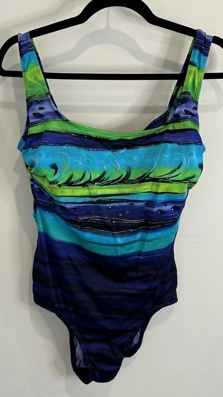 Traje de baño de una pieza para mujer Great Length azul agua negro talla 12 Foto 1 de 4