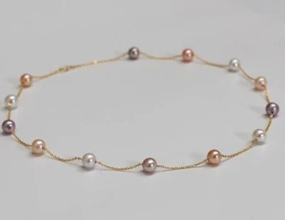 18" Precioso Collar AAA+ 7-8mm Real Natural Sur PERLA Multicolor Oro 14k P Foto 1 de 4