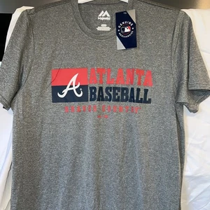 Majestic Atlanta Braves Men T Shirt Size L Gray Short Sleeve MLB NWT super soft - Picture 1 of 4