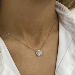 Diamond Pendant VS1 F Round Halo 1.85 CT Necklace Lab Created 14K White Gold - Picture 1 of 11