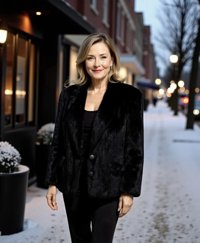 Hermosa chaqueta de visón rancho negra para dama Foto 1 de 4