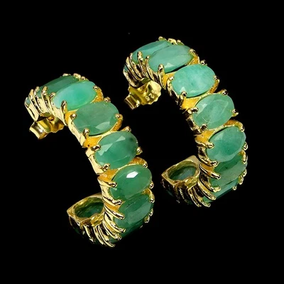 925 Sterlingsilber Ohrringe Oval Smaragd 7x5mm Edelstein No USA Einfuhr Gebühren - Bild 1 von 4