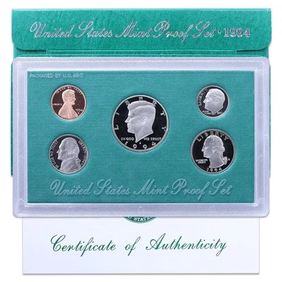 Набор из 5 оригинальных монет чеканки пруф 1994 S в коробке с сертификатом подлинности CN-Clad - Изображение 1 из 4