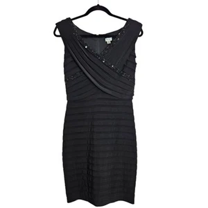 Vestido Vaina Cache Talla 10 Lentejuelas Cuentas Negro En Niveles Sin Mangas Hasta la Rodilla - Imagen 1 de 10