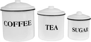 Coffee Tea Sugar Enamel Metal Containers with Lids Set, Multicolor - Picture 1 of 6