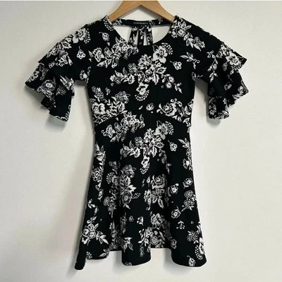 Girls Size 8 Floral Dress Black White Floral Bell Pageant Wedding Holiday - Image 1 of 4