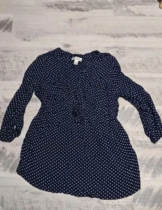 Women's Motherhood Maternity Top Dress Shirt Blue White Polka Dots XL Pre-owned - Picture 1 of 3