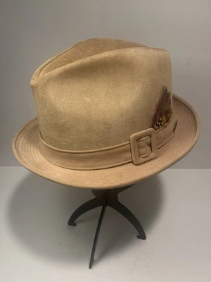 Dobbs Fifth Avenue Fedora Hat Men's Beige Genuine Leather Suede Size 7 1/8 VTG - Image 1 of 4