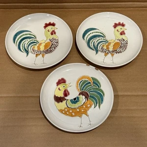 3 Platos de Cerámica Gallo Vintage Pintados a Mano Hechos en Italia - Imagen 1 de 6