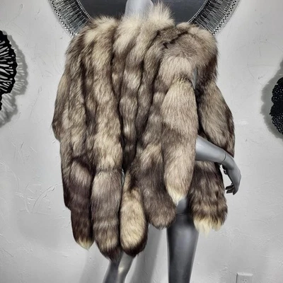 INCREÍBLE CHALECO ABRIGO CHAQUETA ABRIGO COLAS PIEL DE ZORRO REAL GENUINO VINTAGE REPARACIÓN ARTESANAL Foto 1 de 4