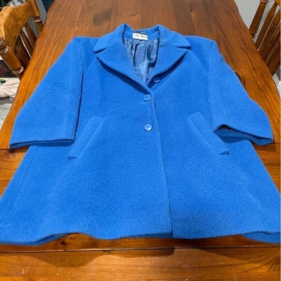 John Weitz Womens Blue 50/50 Alpaca Wool Button Pea Coat With Pockets Size 10P - Image 1 of 4