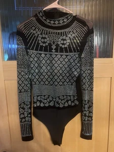 Day G Black Sheer Mesh Rhinestone Bodysuit Size Medium-cowgirl - Picture 1 of 5