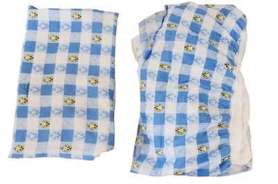 Sábana bajera plana vintage y falda de cama doble azul a cuadros piolín años 90  Foto 1 de 4