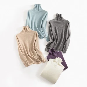 Wool Sweater Women's Solid Color Turtleneck Knitted Pullover Tops Casual Shirts - Picture 1 of 25