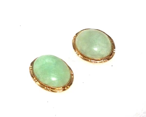 Ladies/womens 14ct yellow gold mounted earrings set with Jade cabochon - Picture 1 of 8