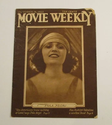 Revista Movie Weekly Octubre 1922 Pola Negri estrella de cine mudo Valentino artículo Foto 1 de 4