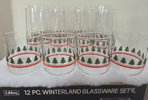 Vintage Libbey Winterland Glassware Set Holiday Christmas Tree Snowflake 12 Set - Picture 1 of 11
