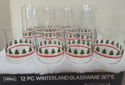 Vintage Libbey Winterland Glassware Set Holiday Christmas Tree Snowflake 12 Set - Image 1 of 4