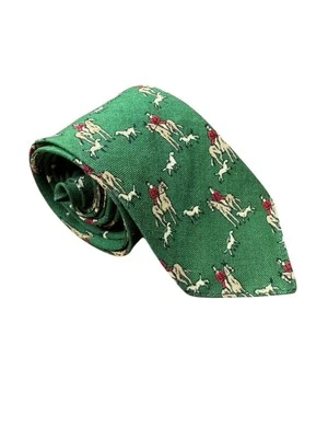 Corbata temática ecuestre verde vintage para hombre toda lana novedad caballo zorro perros de caza Foto 1 de 4