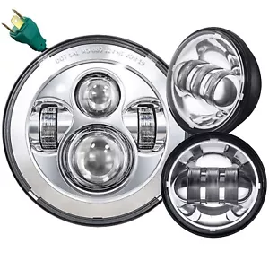 Eagle Lights Chrome 7" LED Headlight & Spot Light Kit for Harley Davidson Indian - Picture 1 of 13