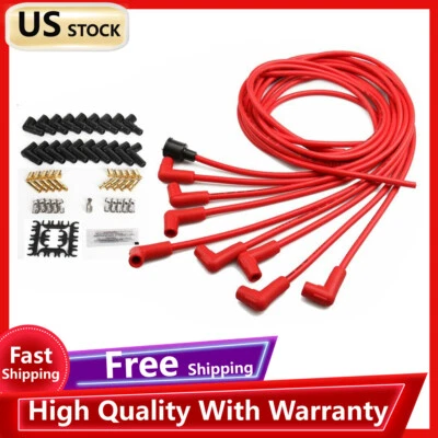 Juego de cables de bujía 4041 8 mm con chaqueta de silicona roja y botas de 90 grados 9 piezas Foto 1 de 4