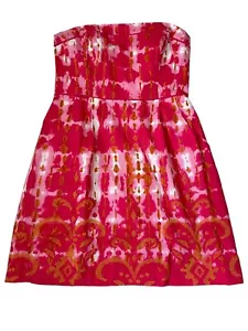 Anthropologie Tabitha Ikat print Strapless fit and flare Mini Dress Size 8P pink - Picture 1 of 11