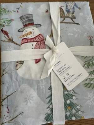 Pottery Barn Snow Day Gnome Organic Percale Cotton CAL King Sheet Set Christmas - Image 1 of 3