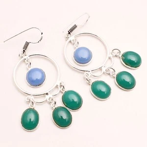 Green Onyx Gemstone Designer Handmade Jewelry Drop Dangle Earring 2.56" EE-042 - Picture 1 of 4