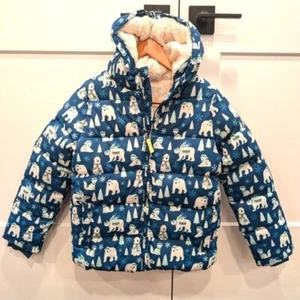 GYMBOREE boys polar bear print fleece lined hooded puffer coat size 12 - Picture 1 of 8