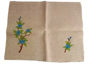 4 tovaglioli vintage lino tovagliette ricamo liquido floreale blu 18 x 14 - Foto 1 di 8