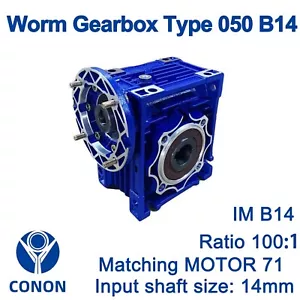 Worm Drive Gearbox NMRV050 100:1 ratio B14 Flange 14mm input shaft Speed reducer - Picture 1 of 5