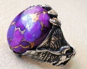 Solid 925 Sterling Silver Natural Purple Turquoise Gemstone Christmas Mens Ring