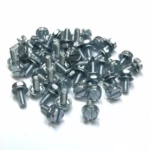 (PKG of 50) 6-32 x 3/8" SEMS Screw, Square Cone, Slotted Hex Head, Steel, Zinc - Picture 1 of 2