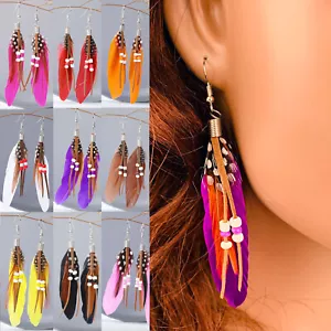 Boho Feather Bead Tassel Dreamcatcher Earrings Hook Women Wedding Jewelry Gift// - Picture 1 of 34
