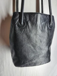 Wilsons Leder kleine schwarze Lederhandtasche Geldbeutel 2 Henkel Vintage 3 Taschen - Bild 1 von 8