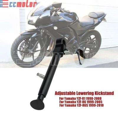 Adjustable Lowering Kickstand Side Kick Stand Kit for Yamaha YZF R1 R6 R6S Black - Image 1 of 4