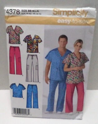 Simplicity 4378   Sewing Pattern Scrubs Top & Pants M,L,XL Unisex - Image 1 of 2