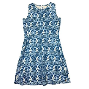 Hatley Dress Womens Medium Blue White Geometric Jersey Knit Office Business - Picture 1 of 10